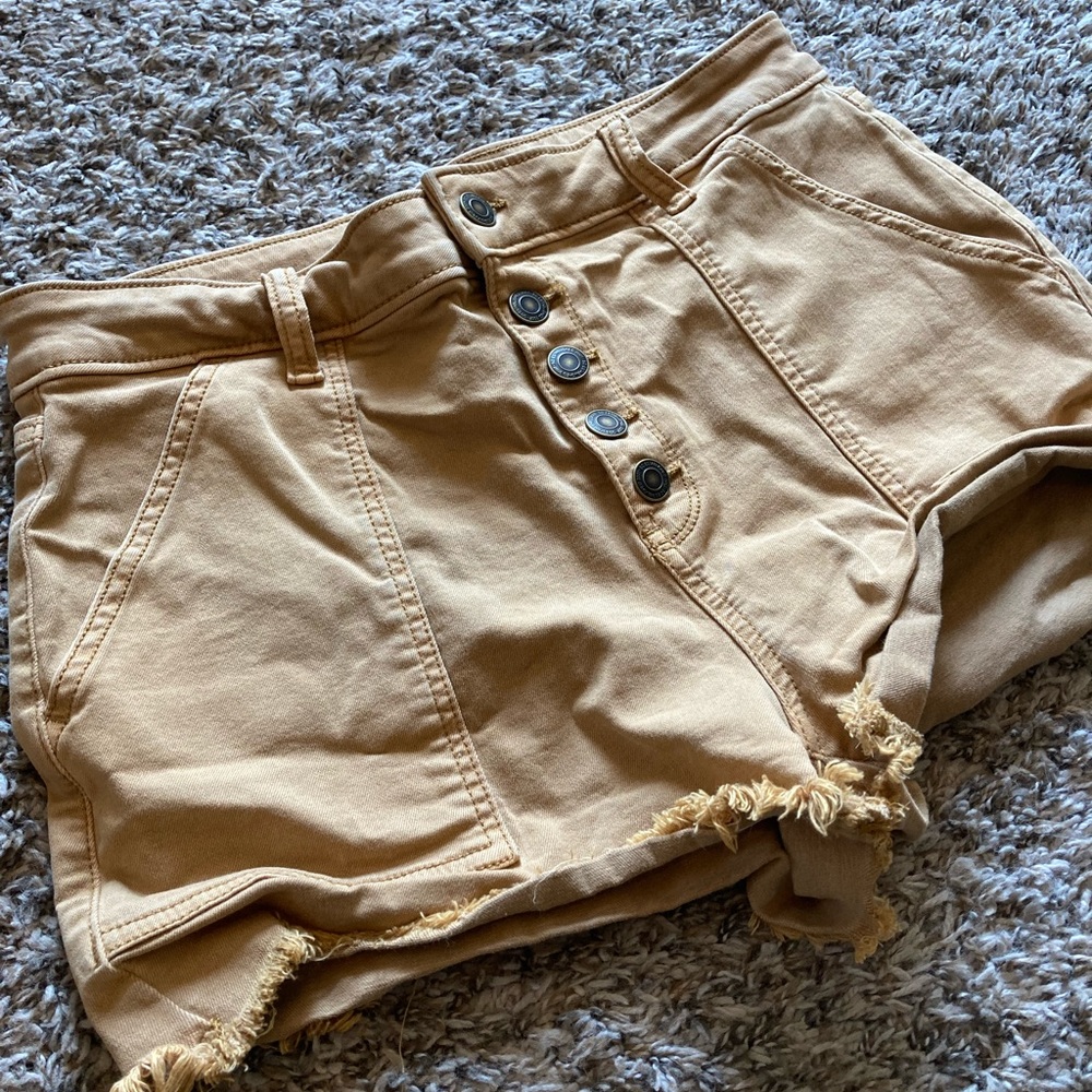 Mustard yellow high rise utility shorts